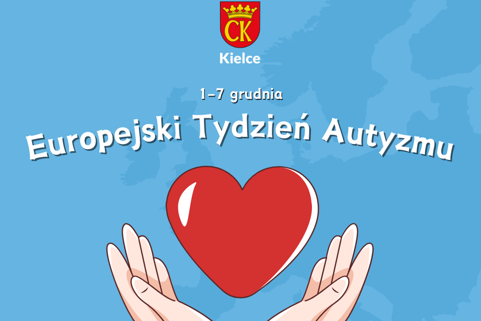 Grafika prezentująca serce w dłoniach oraz napis Europejski Tydzień Autyzmu