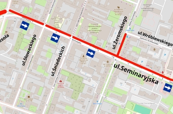 Mapa z zaznaczonymi zmianami na ulicy Seminaryjskiej